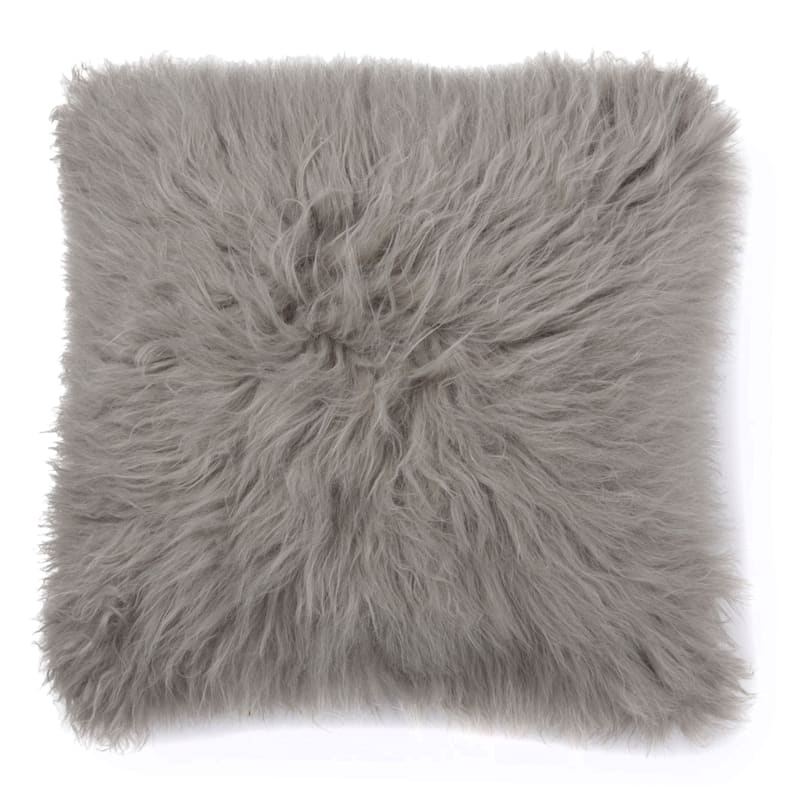 Angora Gray Faux Fur Throw Pillow, 18"