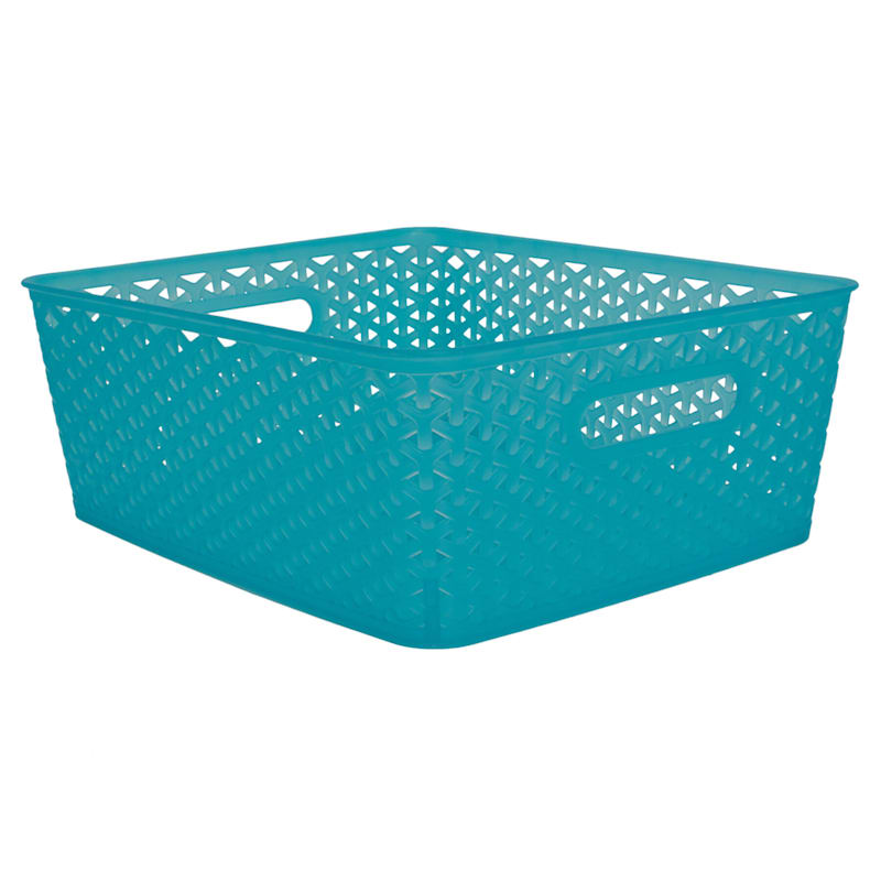 Turquoise Y-Weave Storage Basket, Large