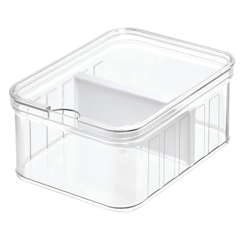 iDesign Crisp BPA-Free Plastic Stackable Refrigerator Bin, Small, Clear/White