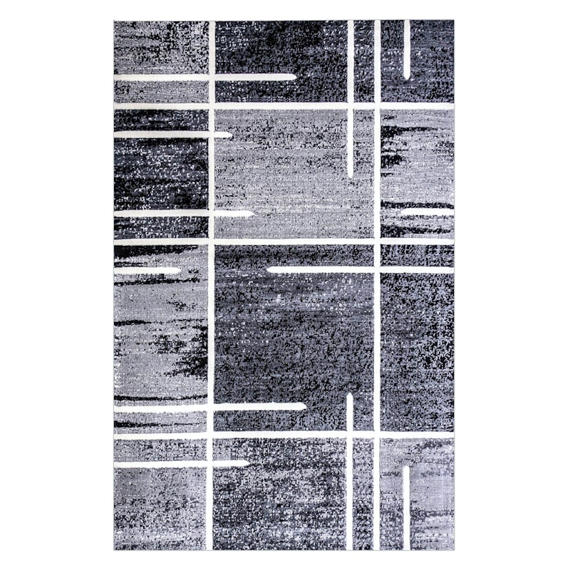 (B324) Gray Abstract Square Area Rug, 5x7