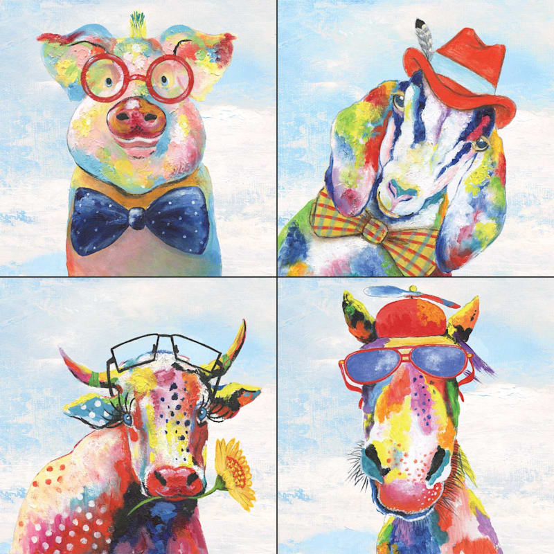 4-Piece Rainbow Animal Canvas Wall Art Set, 10"