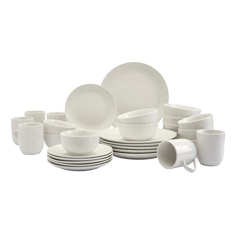 30-Piece White Round Coupe Dinnerware Set