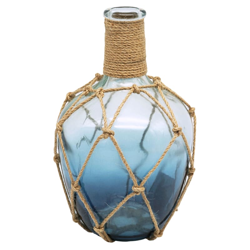 Blue Ombre Glass Bottle Vase, 10"