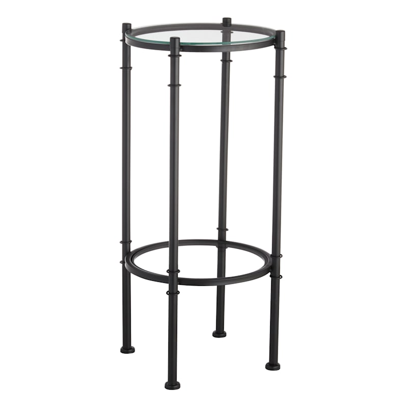 2-Tier Tempered Glass Top with Black Metal Frame Plant Stand