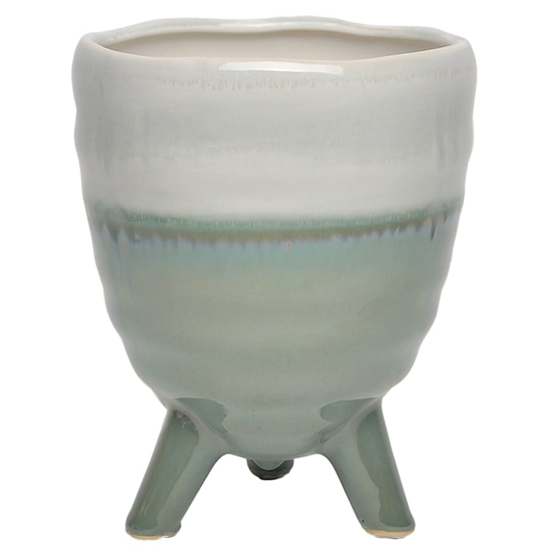 Green & White Ceramic Footed Vase, 7"