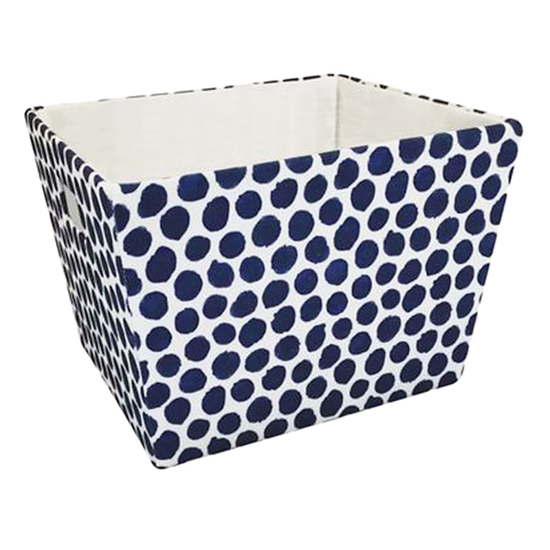 Blue Dot Print Fabric Storage Tote with Cutout Handles, Large
