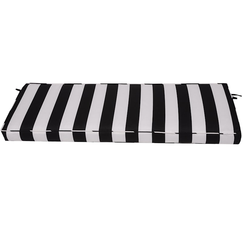Black Awning Striped Outdoor Gusseted Bench Cushion