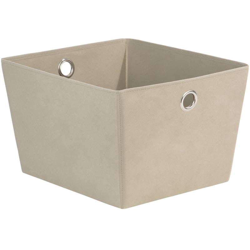 Large Fabric Storage Tote with Grommet Handles, Taupe