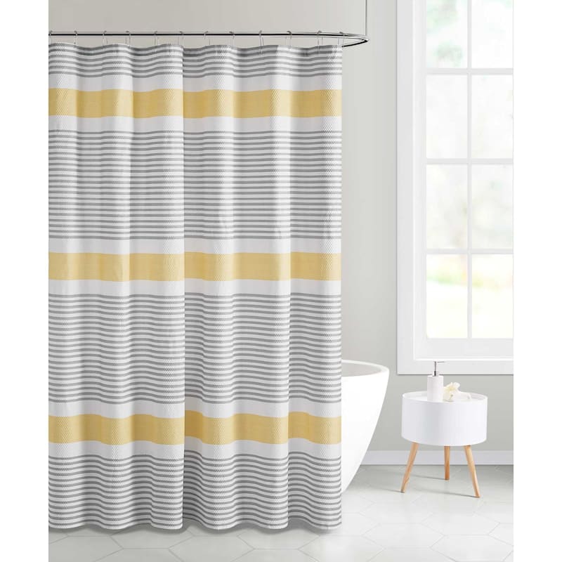 Heryna Yellow 13 Piece Stripe Shower, Shower Curtains Yellow And Gray