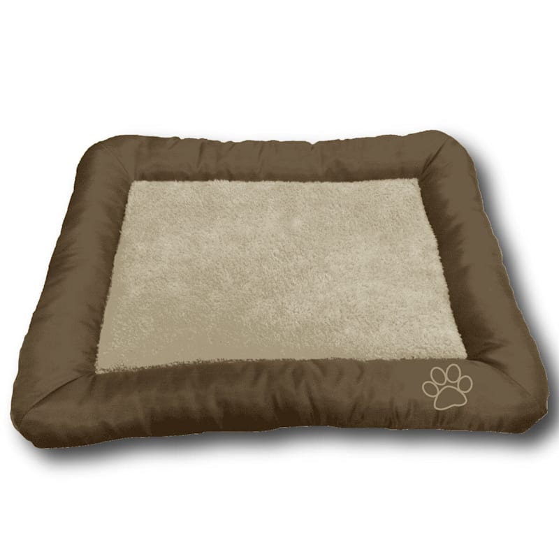 Paw Embroidered Chocolate Brown & Tan Pet Crate Mat, 36x23