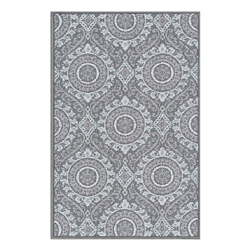(D375) Grey Medallion & Geometric Patterned Accent Rug, 3x4