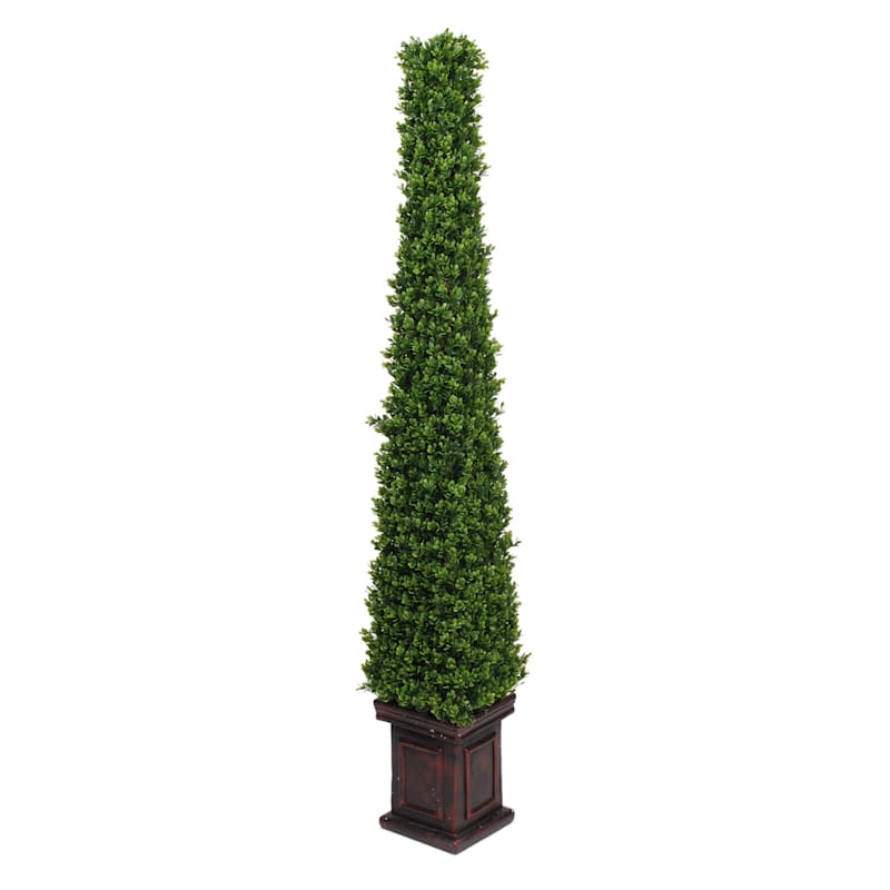 Boxwood Pyramid Topiary with Brown Planter, 61"