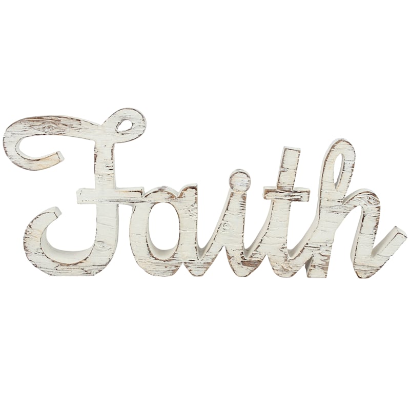 Faith Cutout Distressed Table Sign, 5x3