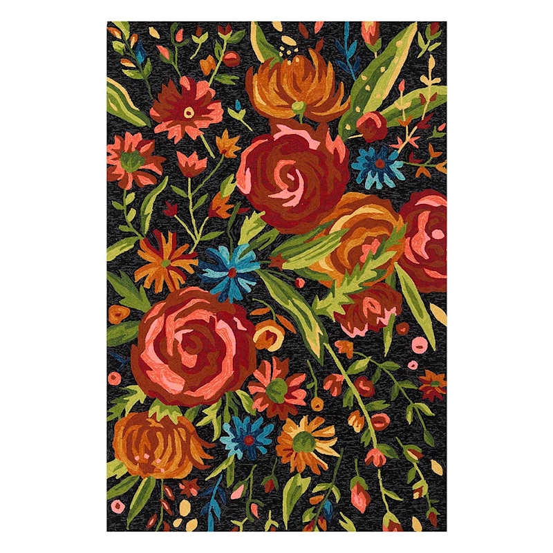 (E255) Santa Monica Black Floral Area Rug, 5x7 At Home