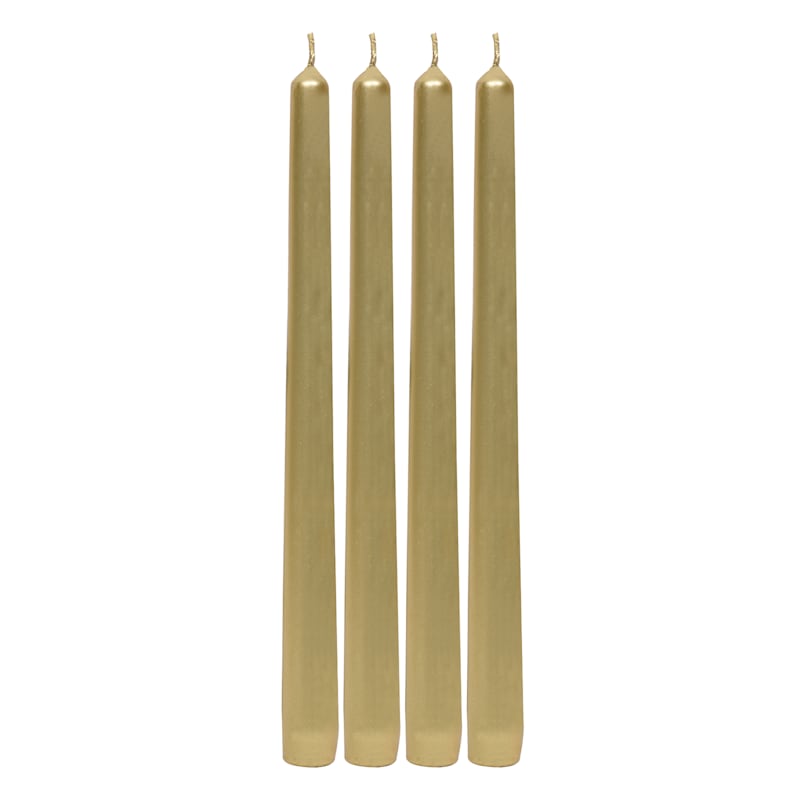 4-Pack Metallic Gold Unscented Taper Candles, 10"