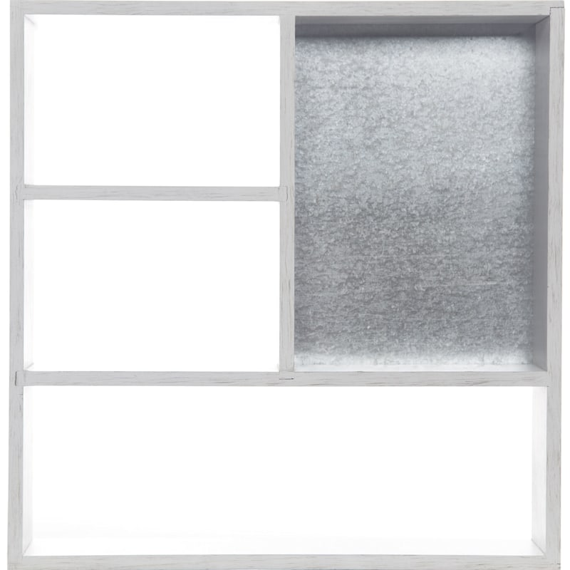 18X18 White Wall Cubby With Galvanized Metal Magnetic Board