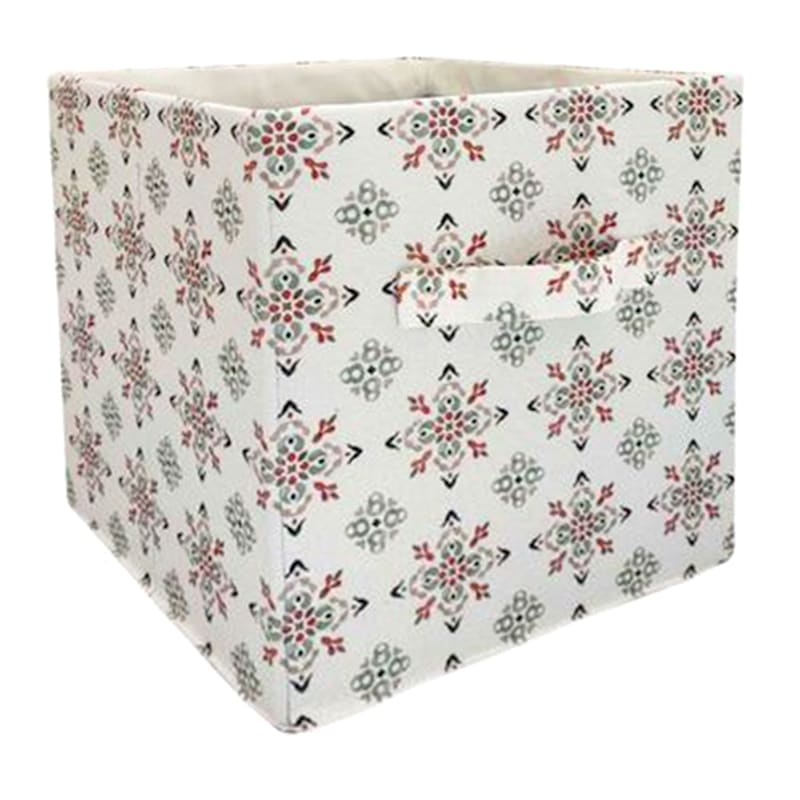 Snowflake Print Fabric Storage Cube with Handle, 10.5"