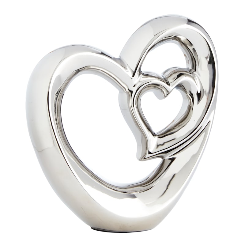 Silver Ceramic Heart Sculpture, 9.5"