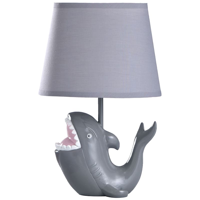 Kids' Gray Shark Accent Lamp with Shade, 21"