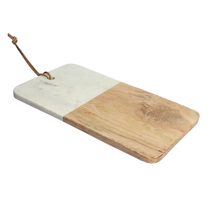 White Marble & Wooden Cheese Board, 14"