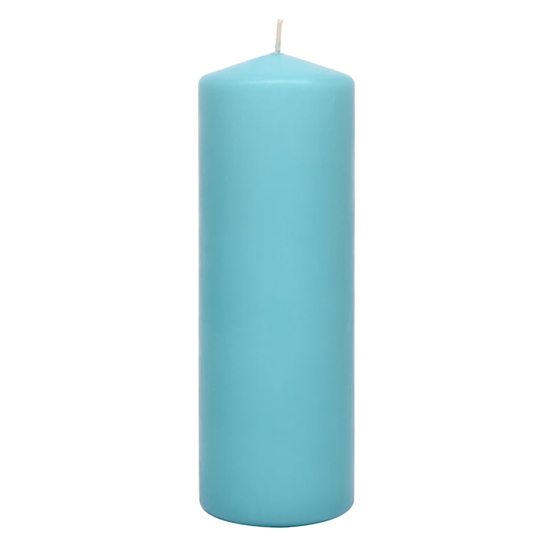Aqua Unscented Overdip Pillar Candle, 8"