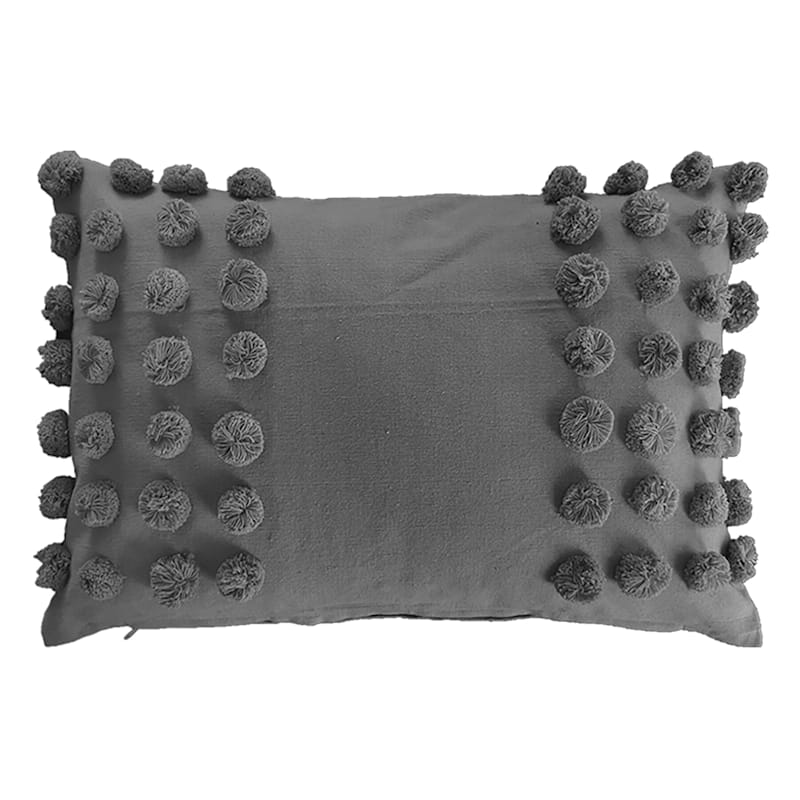 Blakely Dark Grey Pom-Pom Throw Pillow, 12x18