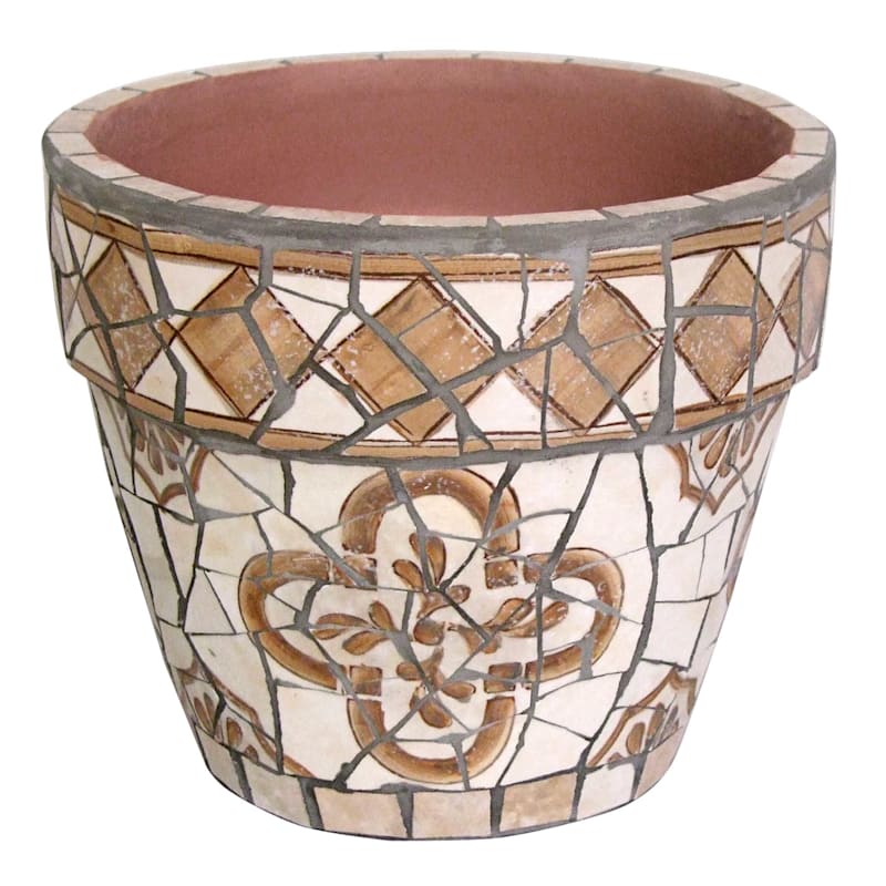 Brown Mosaic Tile Ceramic Pot, 7.4"