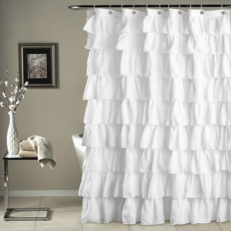 White Ruffle Shower Curtain 72X72