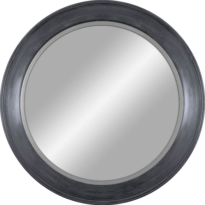30X30 Round Distressed Blue With Silver Lip Injection Frame Mirror