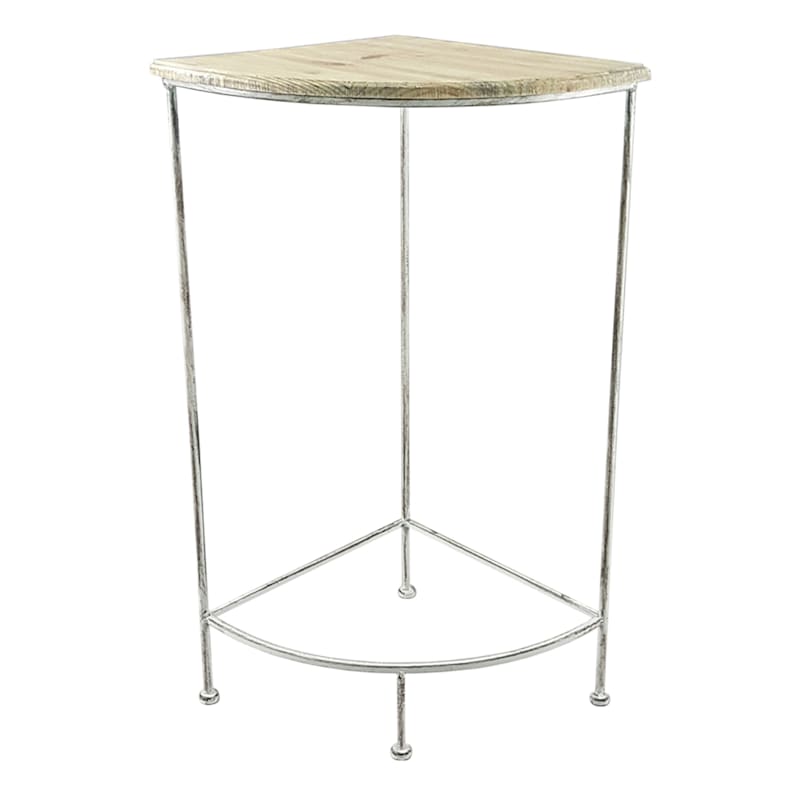 Metal Corner Plant Stand With Wood Top Grey, Large