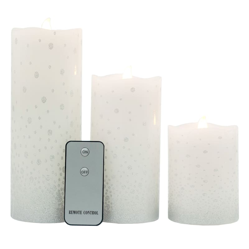 Set Of 3 3X4 3X6 3X8 Led Wax Candles Silver