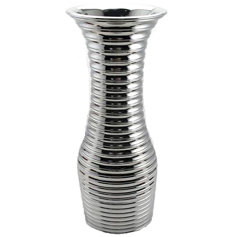 Silver Ribbed Ceramic Vase, 14"