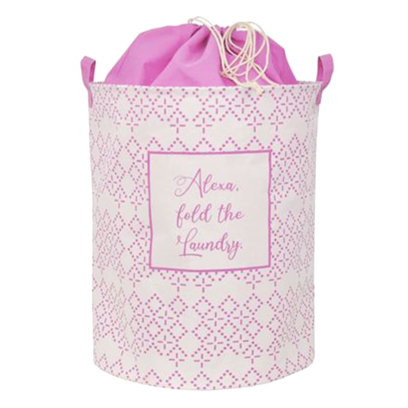 Alexa Fold Collapsible Laundry Hamper with Drawstring Liner, Pink