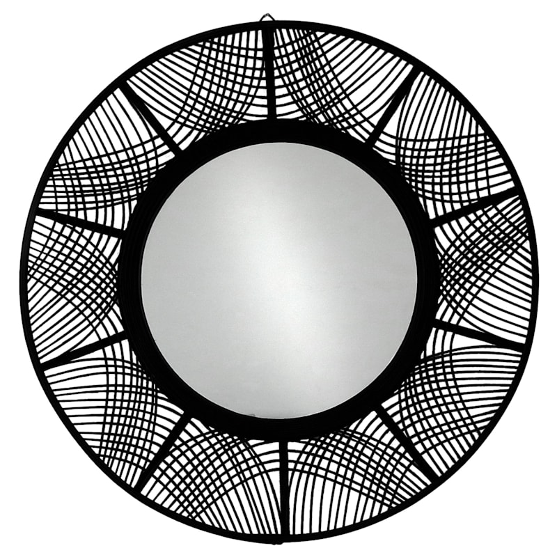 35X35 Black Bamboo Circular Round Mirror