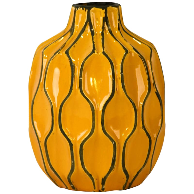 Katherine Yellow Ceramic Short Neck Vase, 8"