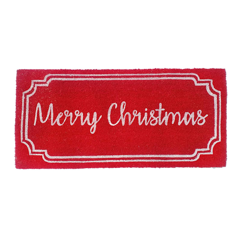 Merry Christmas Red Oversized Coir Doormat, 22x47