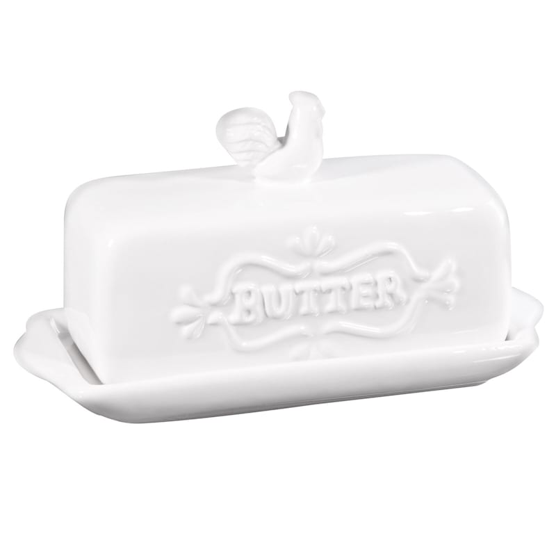 White Rooster Butter Dish