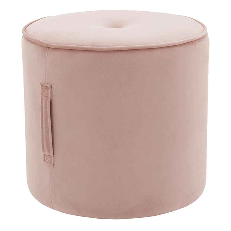 Velvet Pink Round Ottoman With Button