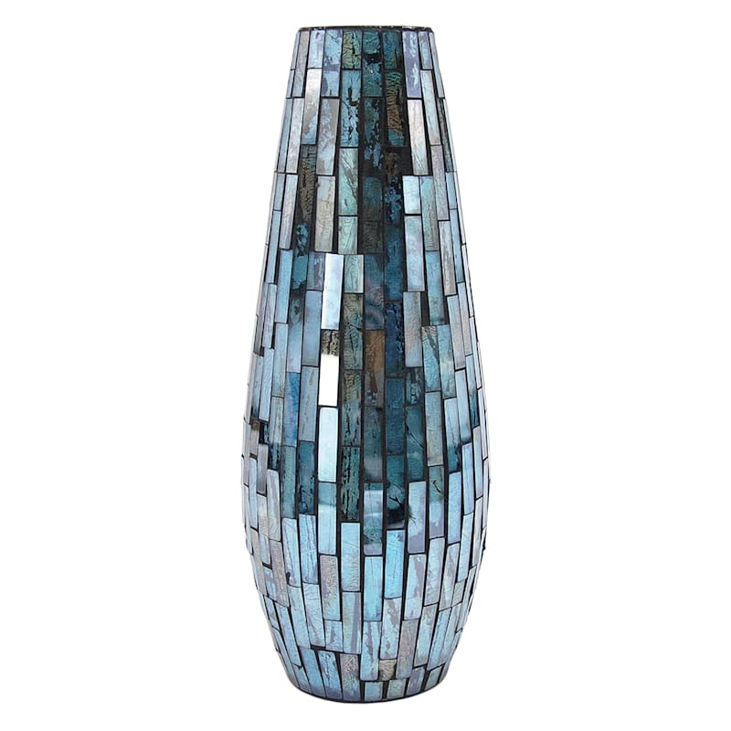 Blue Mosaic Glass Vase, 15"