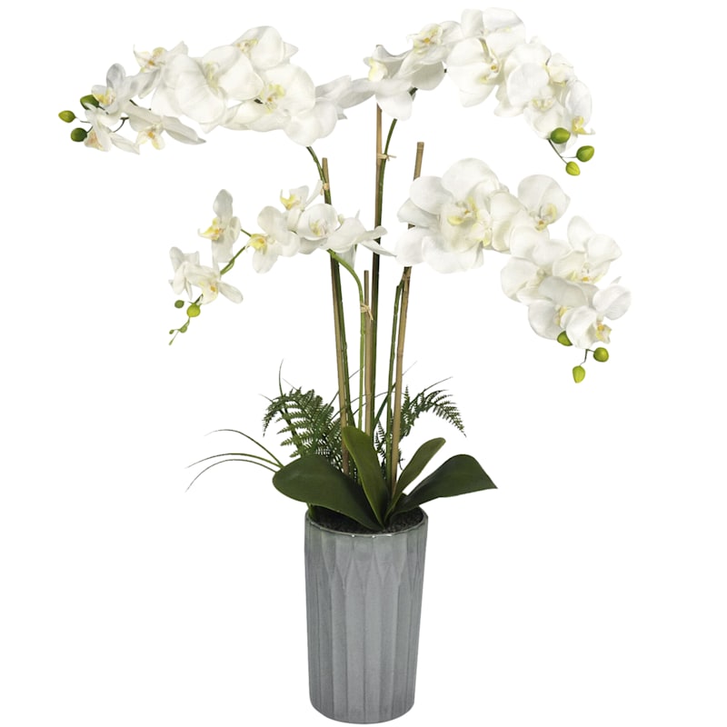 White Orchid Flower with Ceramic Planter, 40"