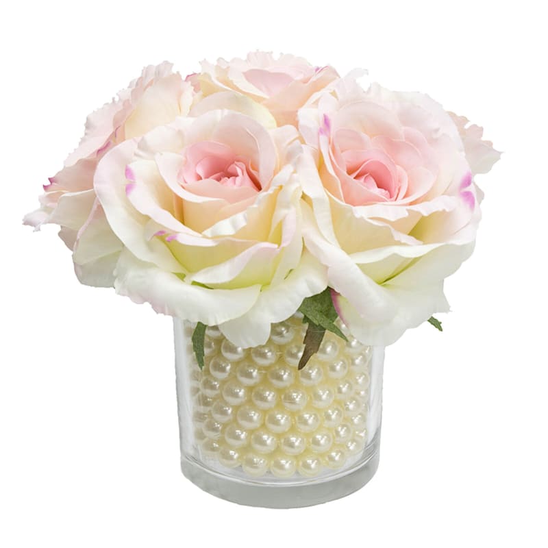 Faux Rose In Glass Vase
