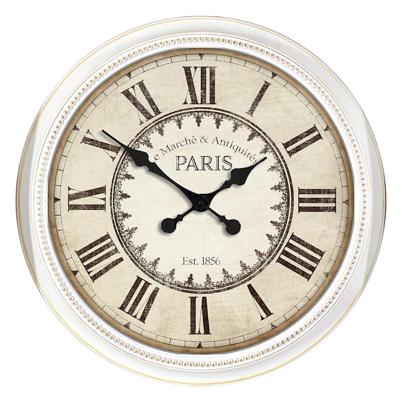 22-in White Beaded Paris Clock