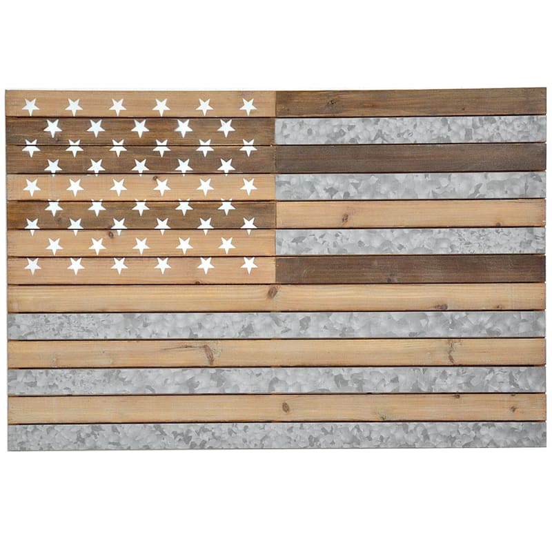 Wood & Galvanized Metal Wall Flag, 36x24