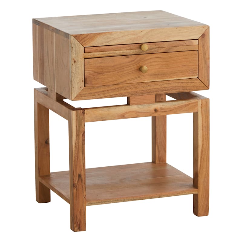 Home Nightstand Living Room Sofa End Table w/Drawer Storage Shelf Natural 