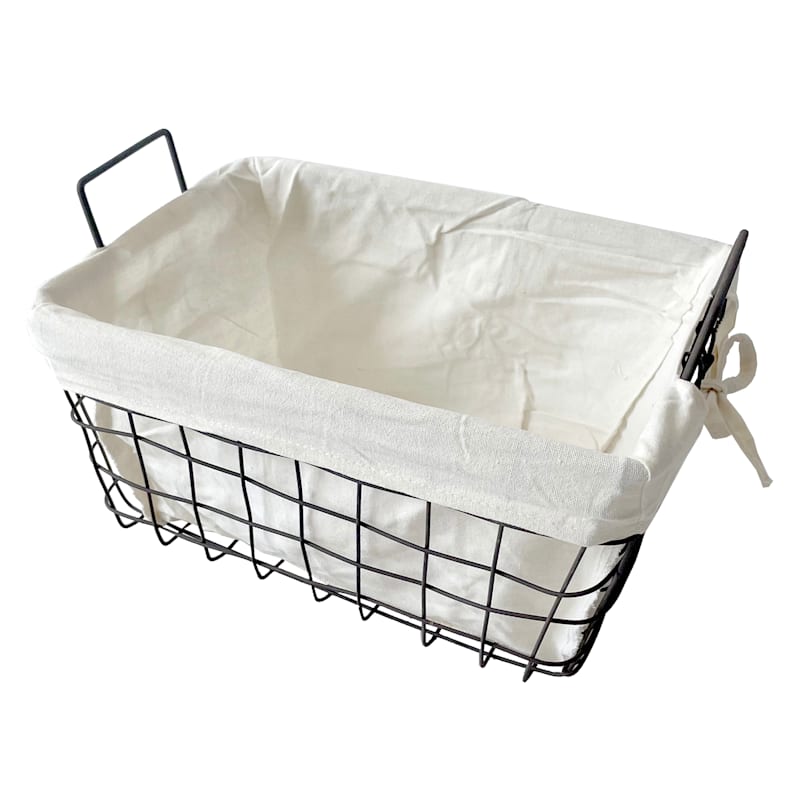 Metal Open Weave Basket with Liner & Handles, Small