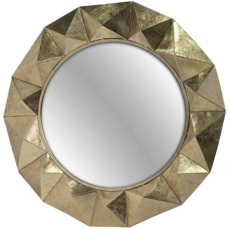 Gold Geometric Round Wall Mirror, 36"