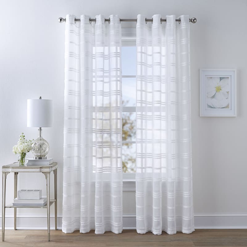 Dakota White Striped Sheer Grommet Curtain Panel, 84"