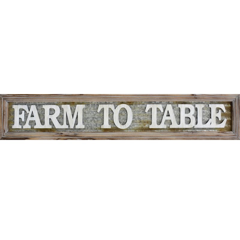 Farm To Table Lifted Words Framed Metal Plaque, 8x44