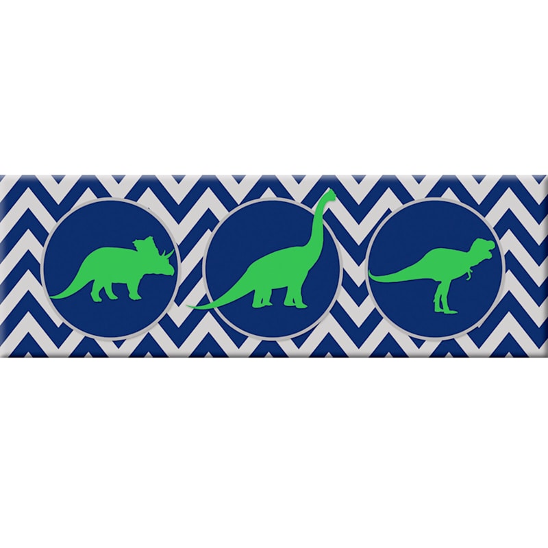 Green Dinosaurs with Blue & White Zig Zags Canvas Wall Art, 12x36