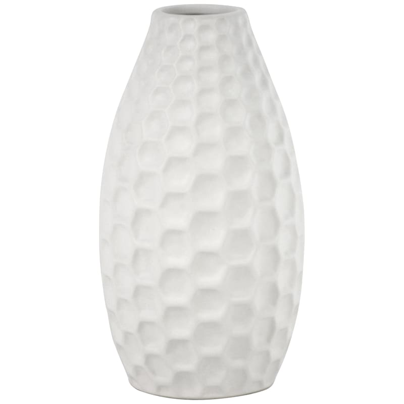 Honeybloom White Honeycomb Ceramic Vase, 9"